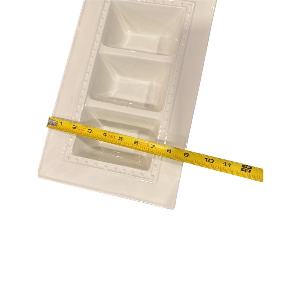 Napa Home & Garden White Ceramic 3 Compartment Beaded Serving Tray 14x8.5 - Picture 6 of 7